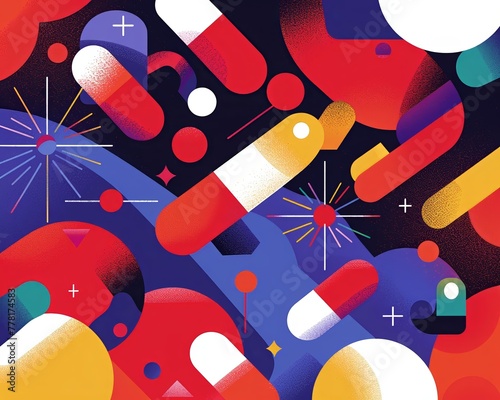 A dynamic and energetic representation of Naproxen, highlighting its antiinflammatory effects through bold colors and shapes photo