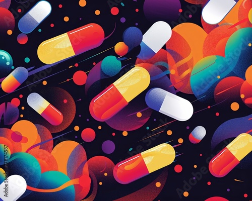 A dynamic and energetic representation of Naproxen, highlighting its antiinflammatory effects through bold colors and shapes photo