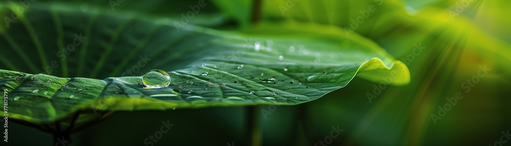 A single dewdrop on a lotus leaf, refracting light in a mesmerizing pattern A single dewdrop on a lotus leaf, refracting light in a mesmerizing pattern