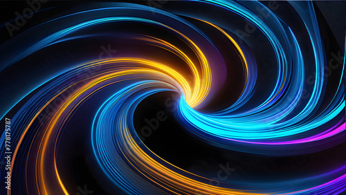 Enchanting Blue Neon Swirls on Black Background: Captivating Motion Display(Generative AI)