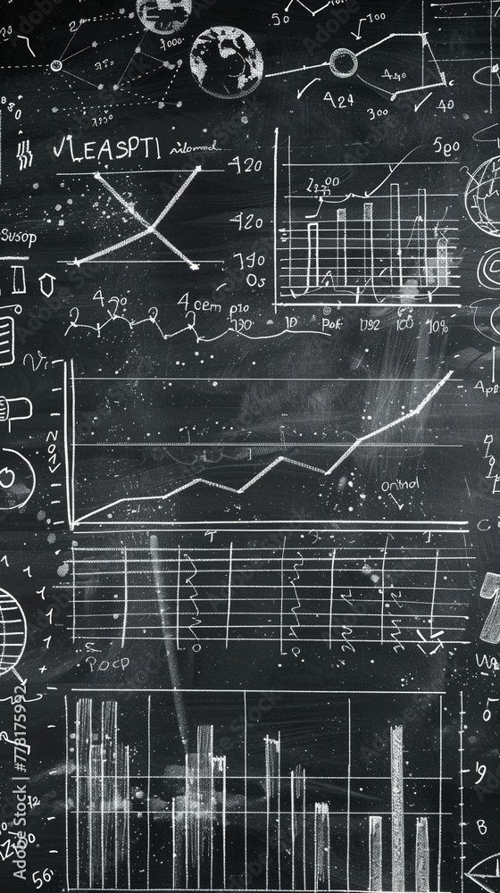 A chalkboard covered in economic growth theories and formulas A chalkboard covered in economic growth theories and formulas