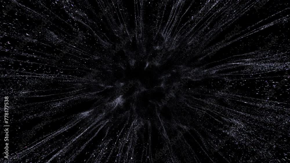 4k Silver Particles Explosion. Motion Background. Colorful glitter particle. Isolated on black. Animated Overlay.