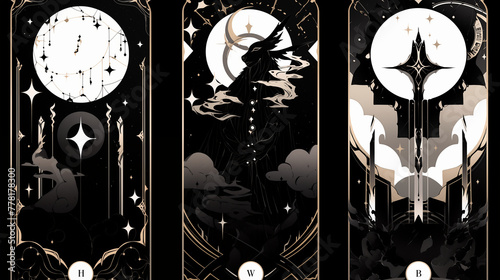 夜の月と星空のあるモノクロの世界