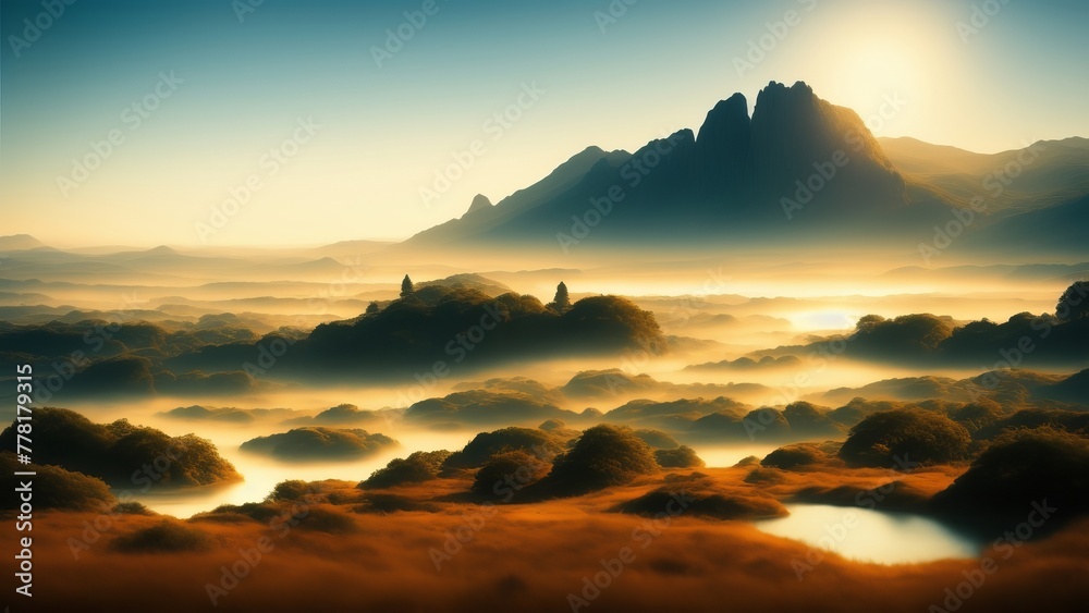Mystical lakes with foggy shores on an alien planet. A perfect depiction of the mysterious atmosphere and natural harmony. Creative, AI Generated Mystical lakes with foggy shores on an alien planet. A perfect depiction of the mysterious atmosphere and natural harmony. Creative, AI Generated