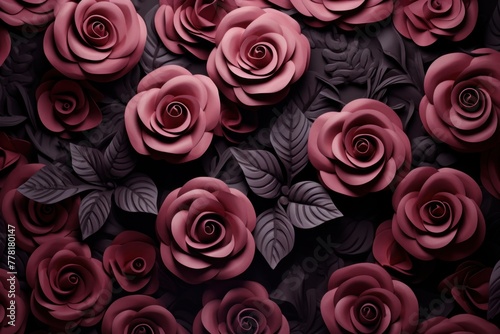 Rose abstract dark design majestic beautiful paper texture background 3d art