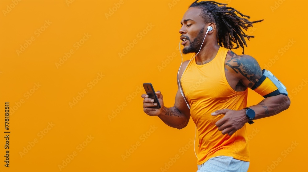 Obraz premium Man With Dreadlocks Running and Listening to Music