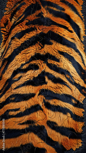  close-up of a tiger’s vibrant orange and black striped fur. photo