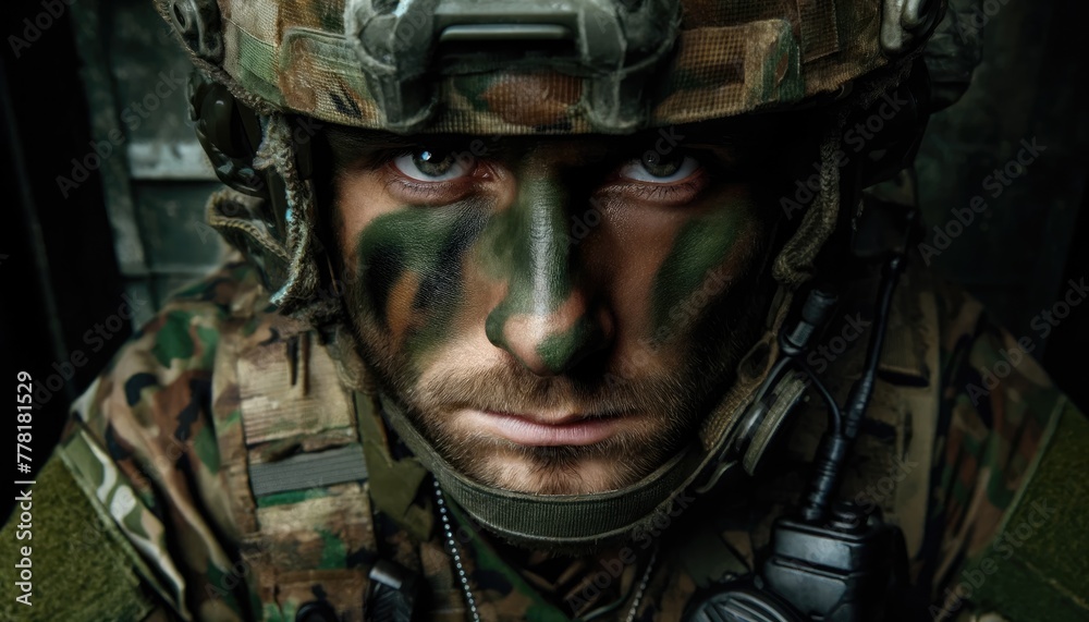 Visage d'un Soldat en Gros Plan Visage d'un Soldat en Gros Plan