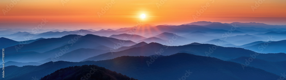 Beautiful mountain landscape at sunset, background banner.