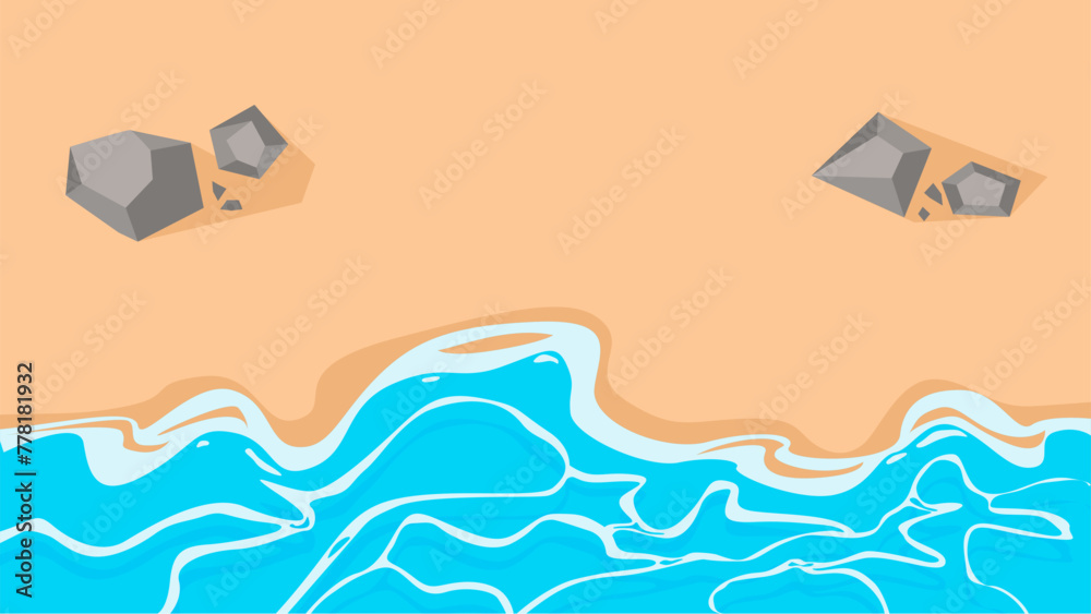 Flat vector illustration of beach background. Summer background sand, water, wave, vacation. Summer holiday on the beach. Beach banner. Flat vector illustration of beach background. Summer background sand, water, wave, vacation. Summer holiday on the beach. Beach banner.