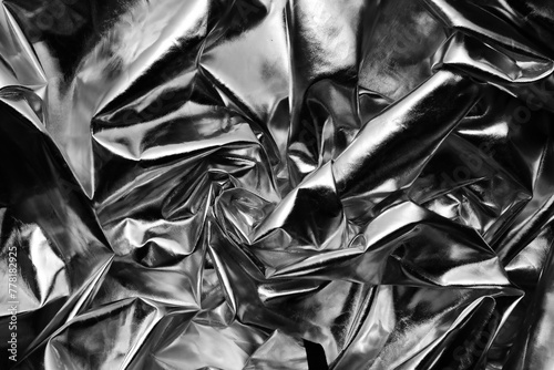 crumpled metallic reflector black and white background texture  photo