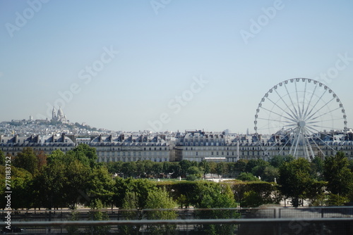 Paris city view with carrousel wheel 