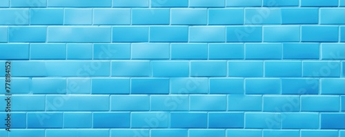 Sky Blue majorelle shiny clean metro brick wall background pattern with copy space for design blank 