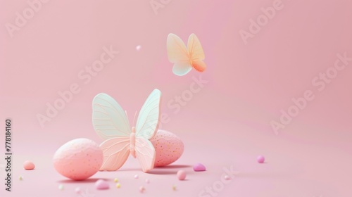 3D butterfly on multicolor background