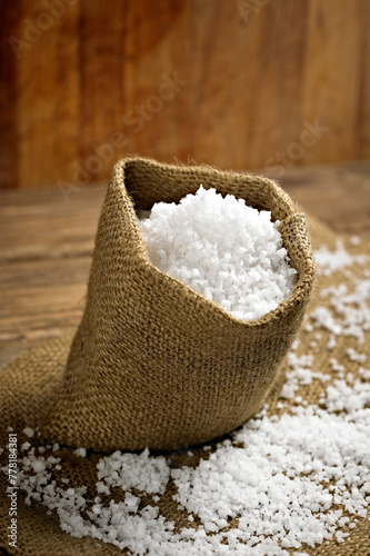 Natural Salt Harvest: Captivating 4K Ultra HD Picture of Sea Salt in Burlap Packaging