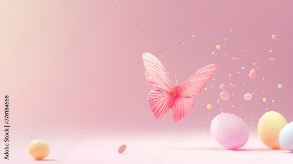 3D butterfly on multicolor background