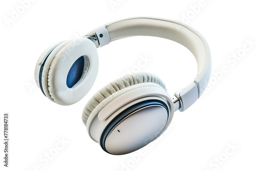Sleek Blue and White Headphones - Isolated on White Transparent Background, PNG
 photo