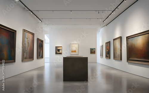Art gallery interior with with contemporary art pieces
