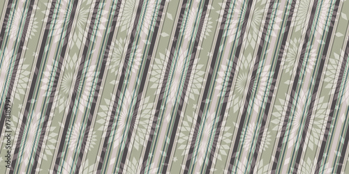 Vector hand drawn seamless abstract pattern with diagonal stripes and floral ornament