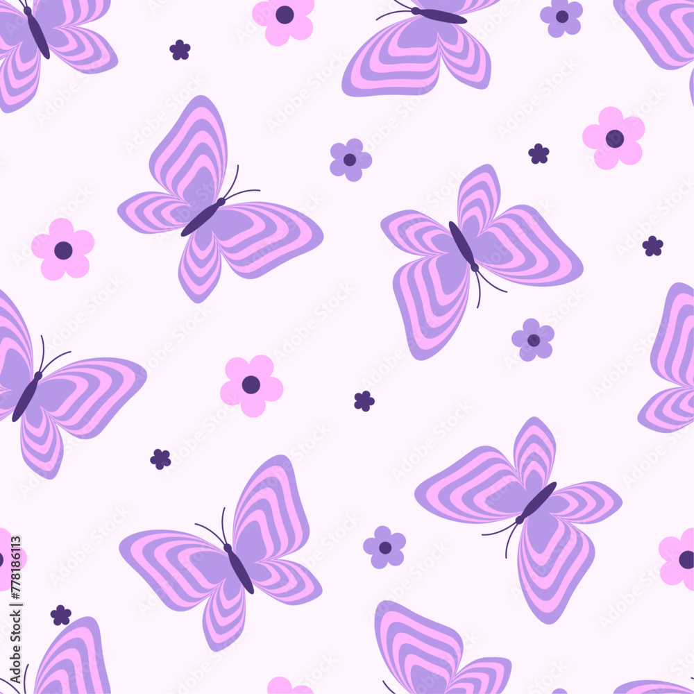 Seamless pattern with butterfly. Y2k retro style. Vector background. - obrazy, fototapety, plakaty 