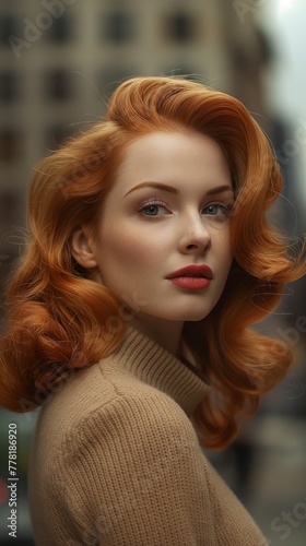photography portrait of beautiful woman , stylish hair, background a New York street, in the style of George created by ai © gustav