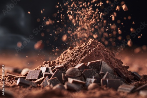 Grated chocolate pile with cocoa powder dusting  photo