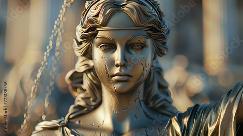 Allegorical Statue of Vigilance Tenacity and Justice in Ornate Art Nouveau Style with Cinematic Lighting and Photographic Realism