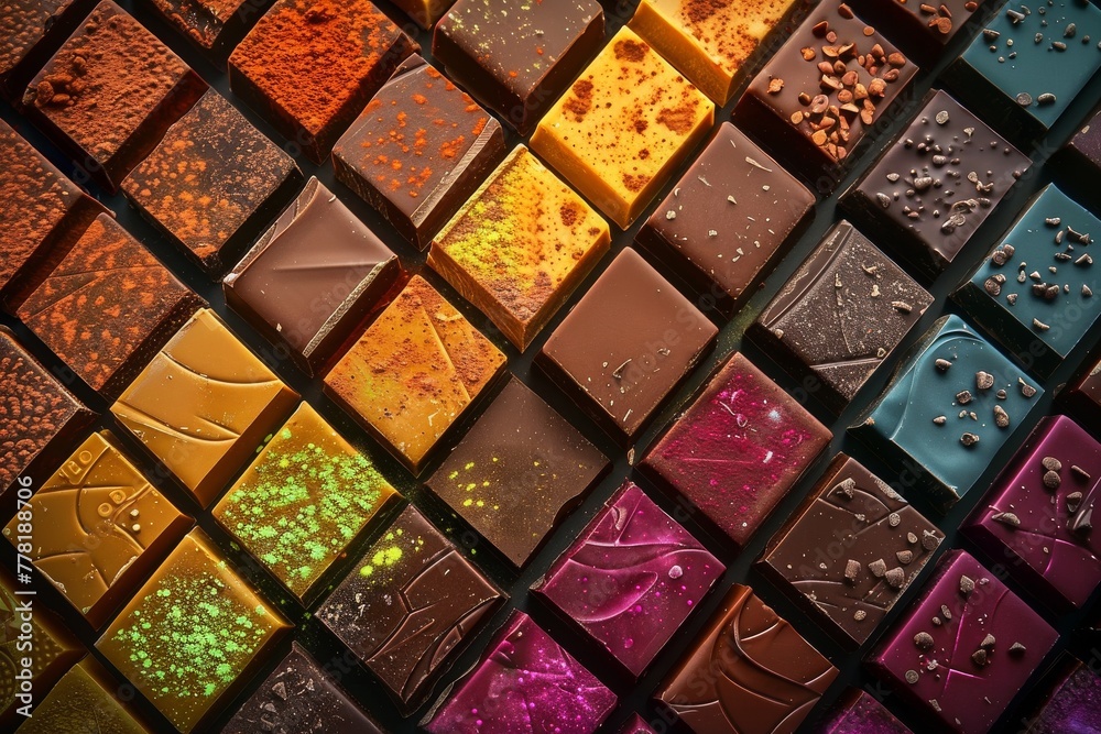Vibrant packaging of artisan chocolate bars