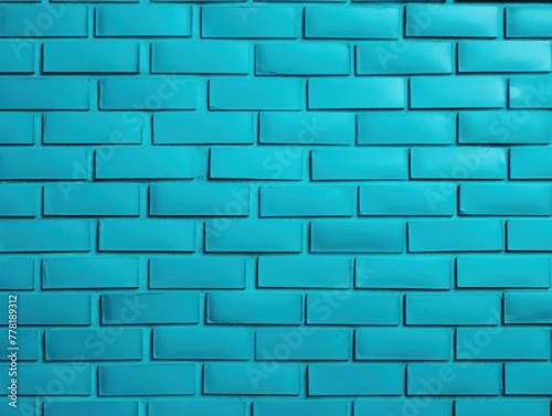 Turquoise majorelle shiny clean metro brick wall background pattern with copy space for design blank 