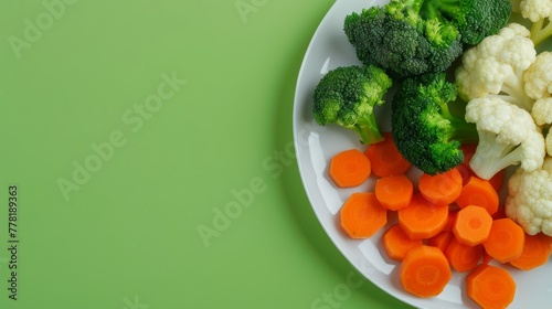 Healthy food in a white plate pictured from above, dieting and healthy eating concept. Place for text, summer concept time to lose weight.