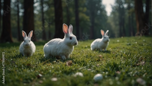rabbit in the grass and easter egg