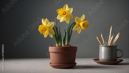 daffodil flowers in a beautiful pot 