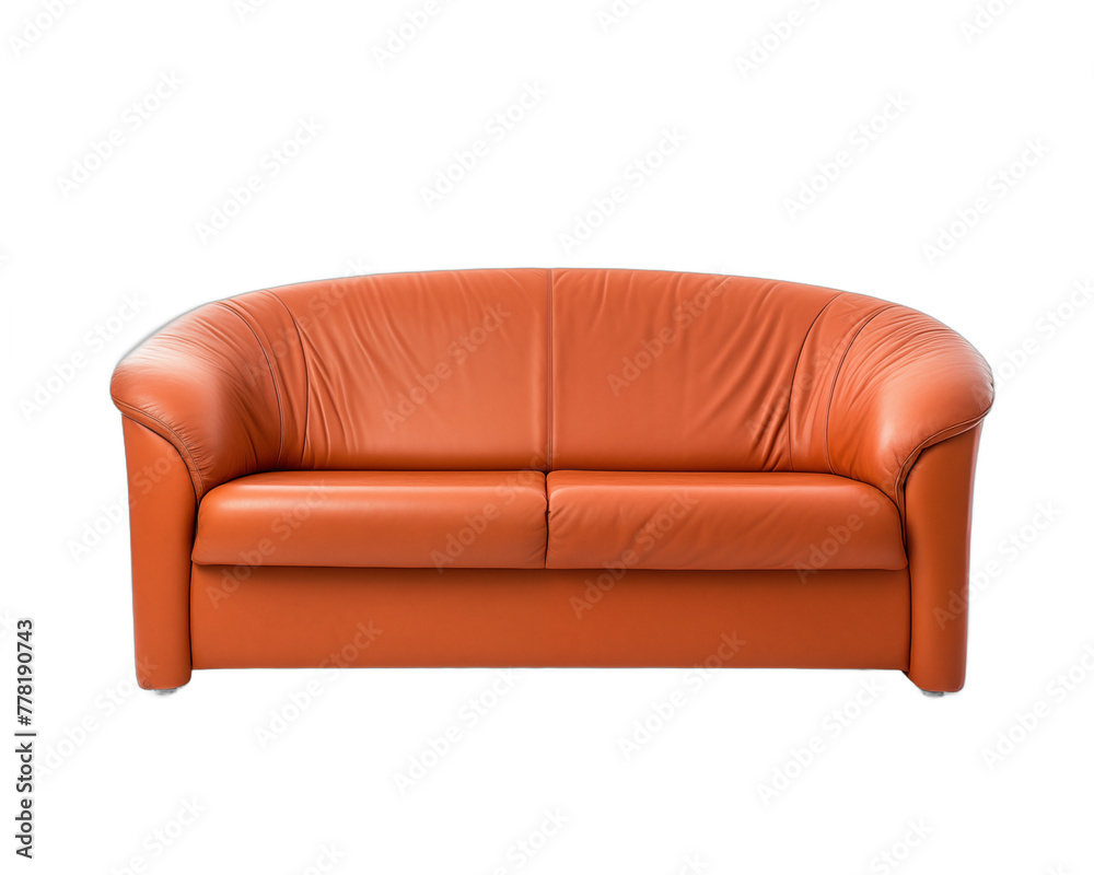 Modern orange leather sofa isolated on white background