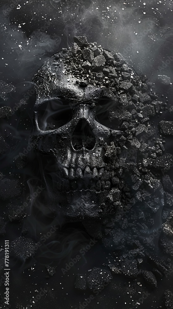 black skull on a black background with shimmer and fog. black skull on a black background with shimmer and fog.