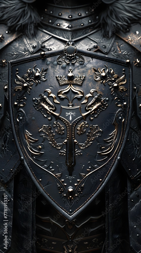 Fototapeta premium Gothic Armor of Loyalty Bravery and Unity Stands Tall as a Formidable Shield in this Cinematic Masterpiece
