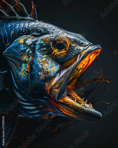 Create a striking image of a fish ready to devour its prey