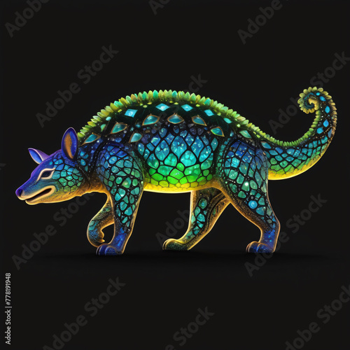 3d rendering of a colorful chameleon isolated on black background