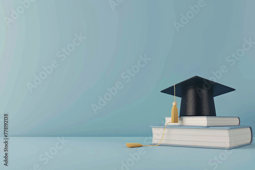 Graduation season doctoral hat and book 3D illustration, concept illustration of college entrance examination graduates photo