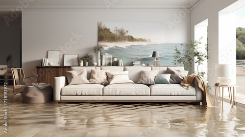 Elegant Beachside Home Interior with Flooded Floor