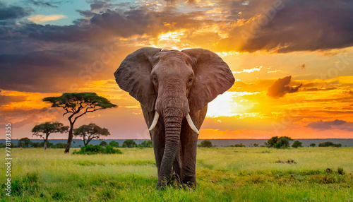elefante en la sabana al atardecer © Sergio