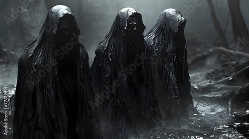Shrouded Wraiths Emerging from the Shadows Ominous Presence Looms in the Mist photo