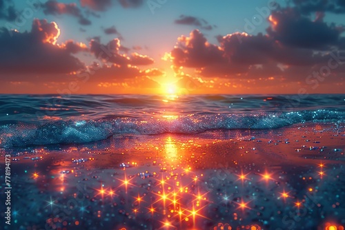 Twilight over a sea where the water glows with the light of thousands of stars beneath the surface compact photo