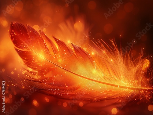 Phoenixs feather ablaze with ethereal fire
