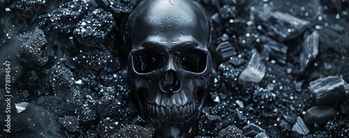 black skull on a black background with fog. © Yahor Shylau 