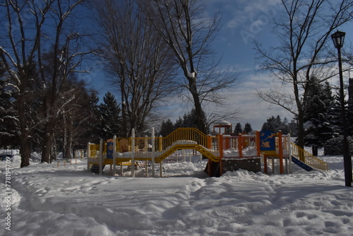 Sapporo Japan April 1 2024 The sunny winter day at the peaceful white snow mountain at the Sapporo Shiroishi park
