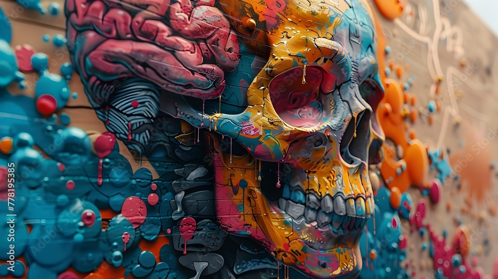 Vibrant Graffiti Skull Illustrating the Genetic Diversity and Impact on Human Health