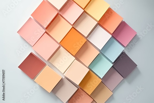 Abstract paper craft background in a square shape with pastel color palette. Wallpaper from pastel multicolor sticky notepads isolated on simple background. Generative AI.