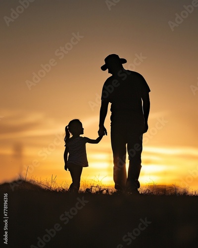 Father and child silhouette  Fathers Day  sunset backlit  heartwarming   clean sharp focus