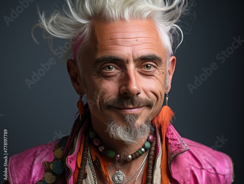 Mature Man With White Hair Wearing Pink Jacket