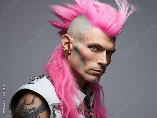 Man With Pink Hair and Piercings photo